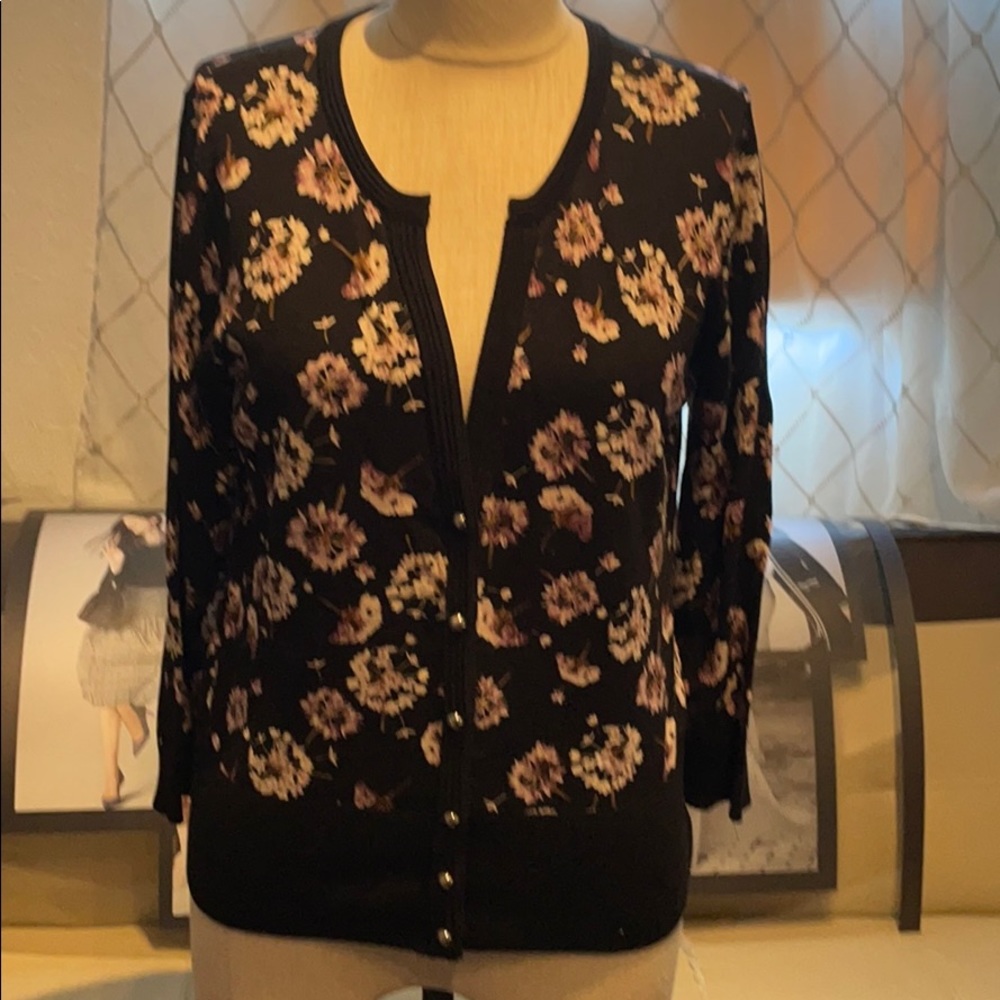 New Print Cardigan Blk/Macaroon Size M